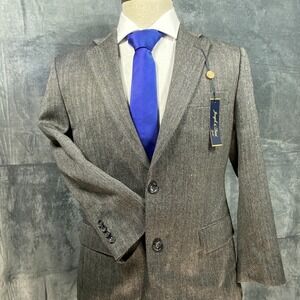Joseph & Feiss Gold Blazer Jacket 39 S Gray Herringbone Classic Sport Coat NEW